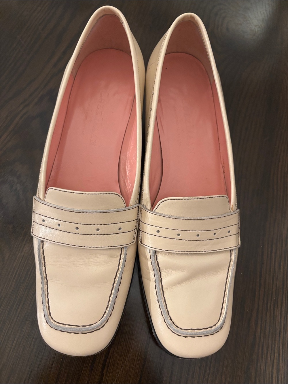Cole Haan Ivory Leather Penny Loafer Kitten Heel Pumps Size 6B